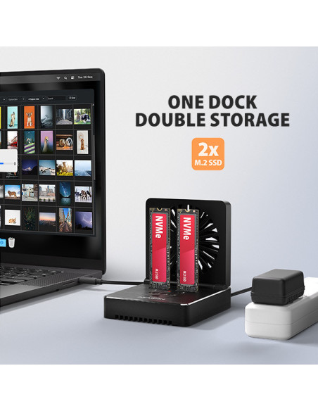 AXAGON ADSA-M2C22, USB-C 20Gbps dokovacia stanica pre 2× M.2 NVMe/SATA SSD s funkciou klonovania
