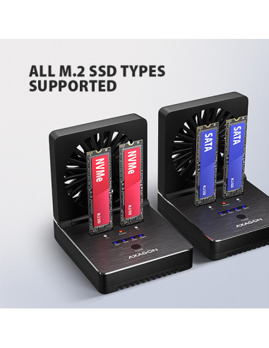 AXAGON ADSA-M2C22, USB-C 20Gbps dokovacia stanica pre 2× M.2 NVMe/SATA SSD s funkciou klonovania