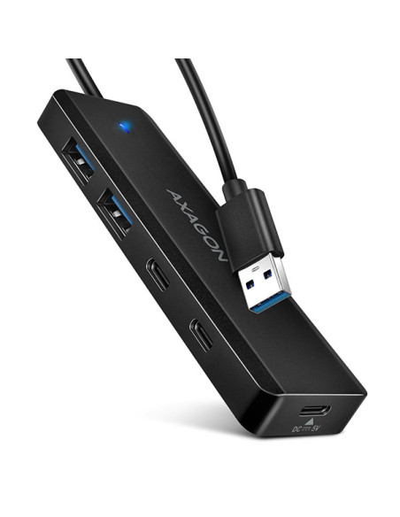 AXAGON HUE-C2A, 4× USB 5Gbps TRAVEL hub, 2× USB-A + 2× USB-C, USB-C napájanie, kábel USB-A 19cm