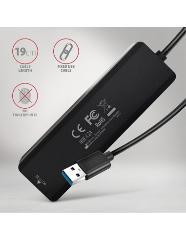 AXAGON HUE-C2A, 4× USB 5Gbps TRAVEL hub, 2× USB-A + 2× USB-C, USB-C napájanie, kábel USB-A 19cm