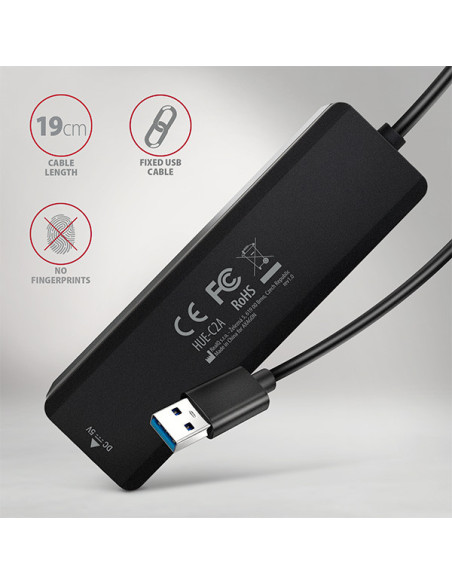 AXAGON HUE-C2A, 4× USB 5Gbps TRAVEL hub, 2× USB-A + 2× USB-C, USB-C napájanie, kábel USB-A 19cm