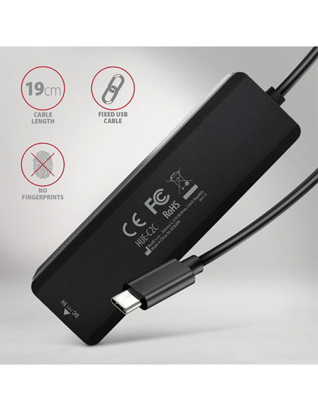 AXAGON HUE-C2C, 4× USB 5Gbps TRAVEL hub, 2× USB-A + 2× USB-C, USB-C napájanie, kábel USB-C 19cm