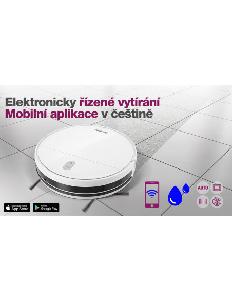 Salente R2, robotický vysávač, stieranie vodou, nabíjacia stanica, biely