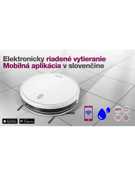 Salente R2, robotický vysávač, stieranie vodou, nabíjacia stanica, biely