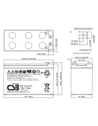 Batéria CSB GP1272F2; 12V, 7,2Ah, F2