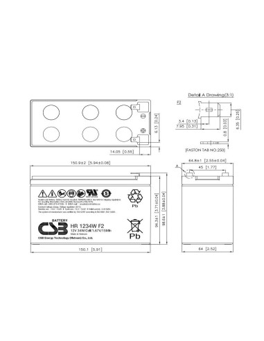 Batéria CSB HR1221WF2; 12V; 5Ah/21W, F2