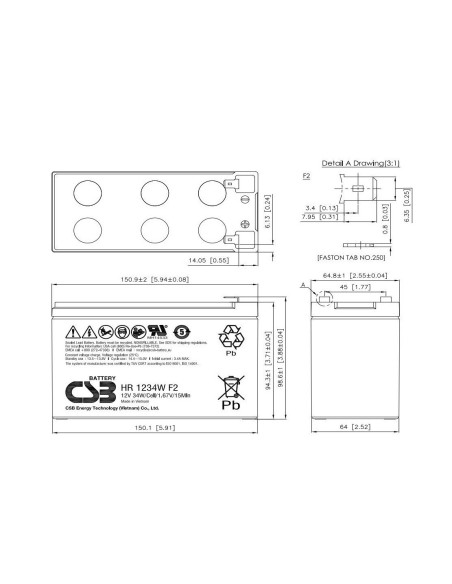 Batéria CSB HR1221WF2; 12V; 5Ah/21W, F2