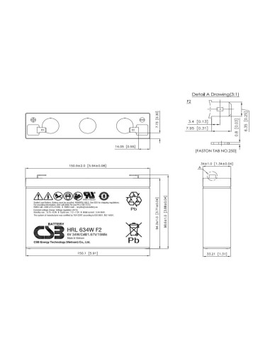 Batéria CSB HR1234WF2; 12V, 9Ah/34W, F2