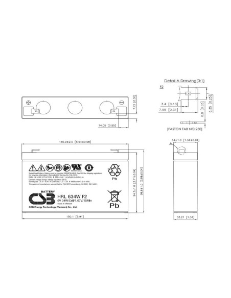 Batéria CSB HR1234WF2; 12V, 9Ah/34W, F2
