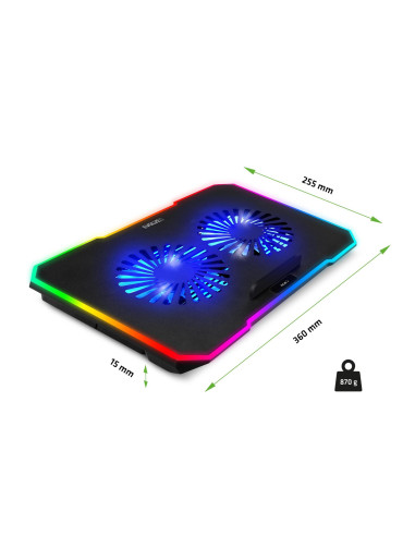 EVOLVEO CoolPro, chladiaca podložka pod notebook, 2x ventilátor, RGB podsvietenie, čierna
