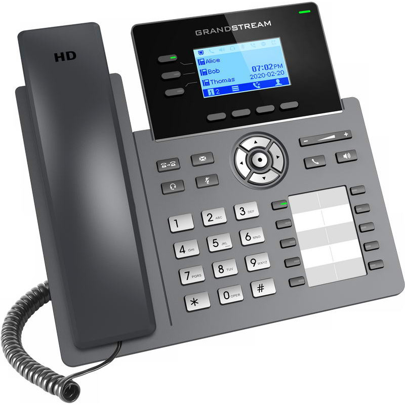 Grandstream GRP2604 SIP telefón, 2,48" LCD podsv. displej, 6 SIP účty, 10BLF hr., 2x1Gbit porty
