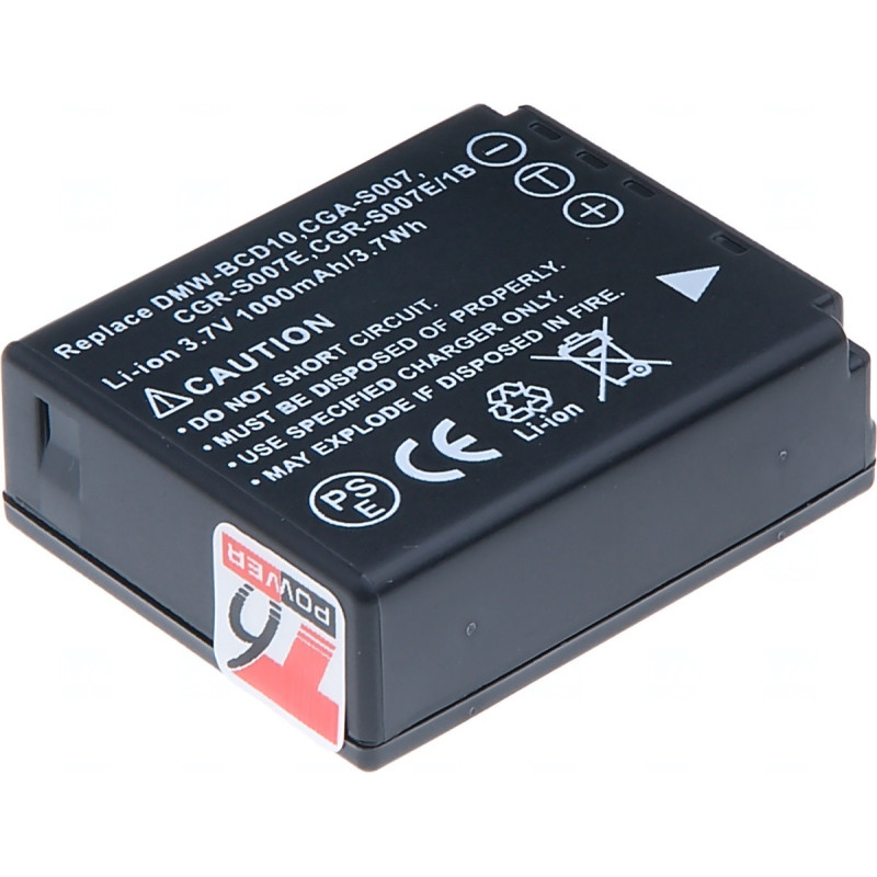 Batéria T6 Power Panasonic DMW-BCD10, CGA-S007, CGR-S007E, CGR-S007E/1B, 1000mAh, 3,7Wh
