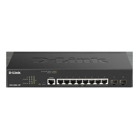 D-Link DGS-2000-10P Managed PoE switch, 8x GbE PoE+, 2x SFP, PoE 65W, fanless