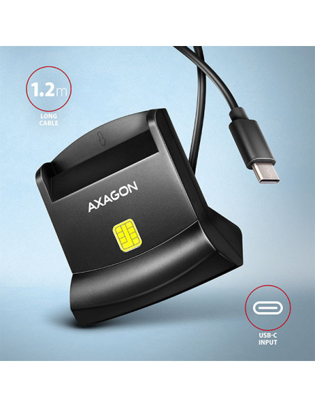 AXAGON CRE-SM4NC, USB-C čítačka kontaktných kariet Smart Card (eObčanka), stojanková, kábel 1,2 m
