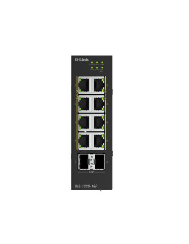 D-Link DIS-100G-10P 10-Port Gigabit Industrial PoE+ Unmanaged Switch with 2 x 2.5G SFP+ Ports