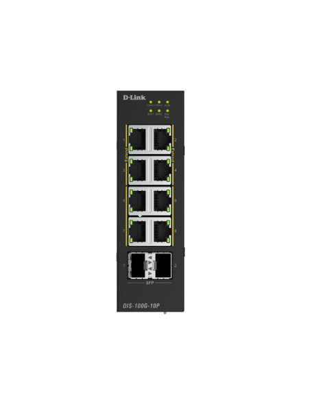 D-Link DIS-100G-10P 10-Port Gigabit Industrial PoE+ Unmanaged Switch with 2 x 2.5G SFP+ Ports