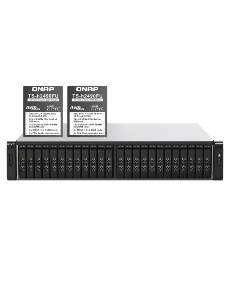 QNAP TS-h2490FU-7232P-32G (AMD EPYC, ZFS, 32GB ECC RAM, 24x 2,5" U.2, 2x 2,5GbE, 4x 25Gb SFP28)