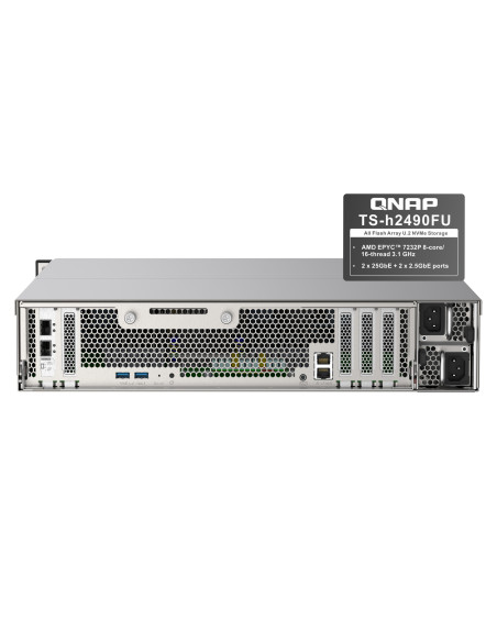 QNAP TS-h2490FU-7232P-32G (AMD EPYC, ZFS, 32GB ECC RAM, 24x 2,5" U.2, 2x 2,5GbE, 4x 25Gb SFP28)