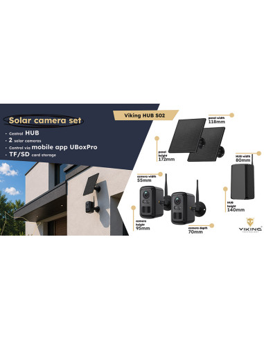 Set solárnych kamier Viking HUB S02/8000 mAh/ mobilné aplikácie/ outdoor