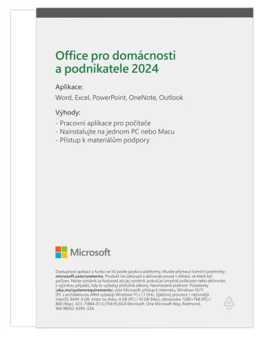 Špecifikácia balíka Microsoft Office 2024 pre domácnosti a firmy (CZ)