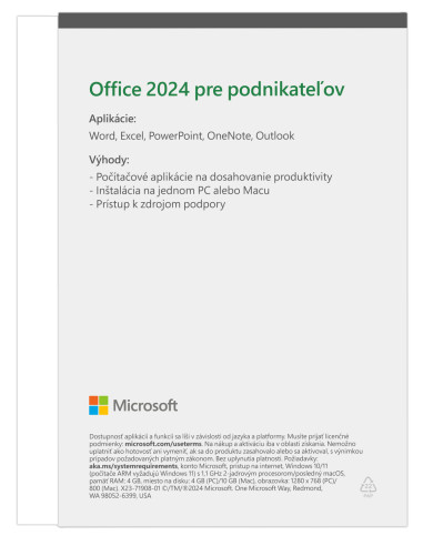 Microsoft Office 2024 pre domácnosti a podnikateľov SK Spec