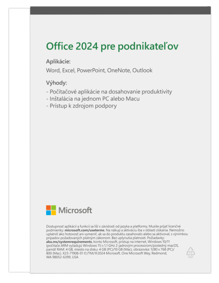 Microsoft Office 2024 pre domácnosti a podnikateľov SK Spec