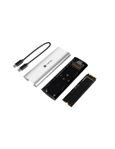 Externý box pre SSD Natec RHINO M.2 NVME LITE USB-C 3.2 GEN 2, hliníkové telo, ARCTIC SILVER