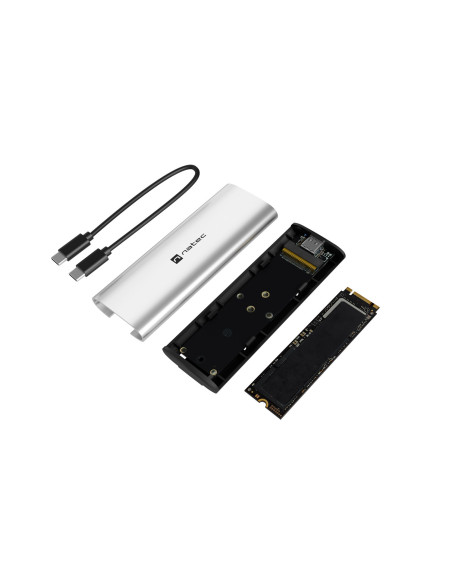 Externý box pre SSD Natec RHINO M.2 NVME LITE USB-C 3.2 GEN 2, hliníkové telo, ARCTIC SILVER