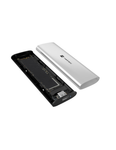 Externý box pre SSD Natec RHINO M.2 NVME LITE USB-C 3.2 GEN 2, hliníkové telo, ARCTIC SILVER
