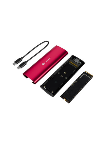 Externý box pre SSD Natec RHINO M.2 NVME LITE USB-C 3.2 GEN 2, hliníkové telo, RUBY RED