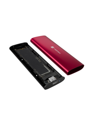 Externý box pre SSD Natec RHINO M.2 NVME LITE USB-C 3.2 GEN 2, hliníkové telo, RUBY RED