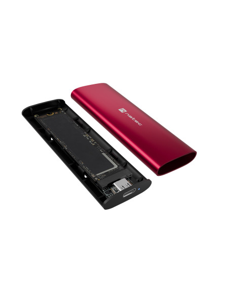 Externý box pre SSD Natec RHINO M.2 NVME LITE USB-C 3.2 GEN 2, hliníkové telo, RUBY RED