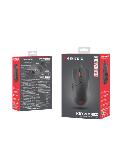 Genesis herná optická myš KRYPTON 750/RGB/8000 DPI/Herná/Optická/8 000 DPI/Drôtová USB/Čierna
