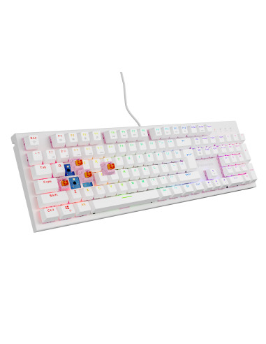 Genesis herná mechanická klávesnica THOR 303/RGB/Outemu Peach Silent/Drôtová USB/US layout/Biela
