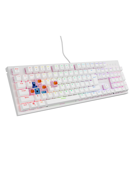 Genesis herná mechanická klávesnica THOR 303/RGB/Outemu Peach Silent/Drôtová USB/US layout/Biela