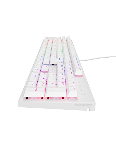 Genesis herná mechanická klávesnica THOR 303/RGB/Outemu Peach Silent/Drôtová USB/US layout/Biela