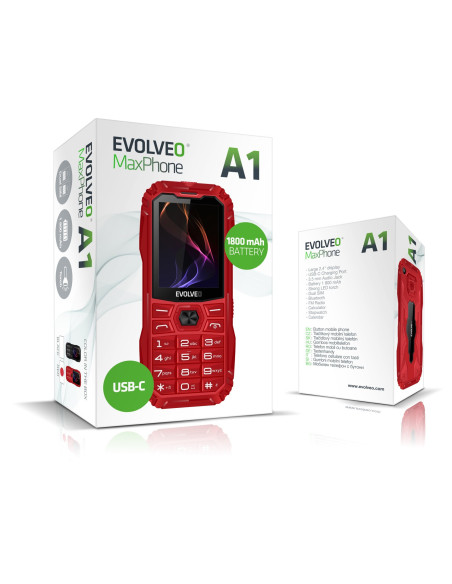 EVOLVEO MaxPhone A1, tlačidlový Dual SIM telefón, červený