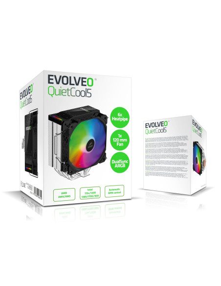 EVOLVEO QuietCool5, CPU chladič, 6x heatpipe, čierny