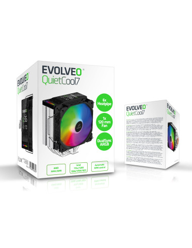 EVOLVEO QuietCool7, CPU chladič s digitálnym displejom, 6x heatpipe, čierny