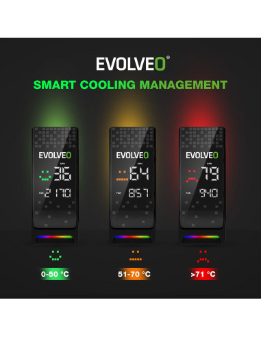 EVOLVEO QuietCool7, CPU chladič s digitálnym displejom, 6x heatpipe, čierny