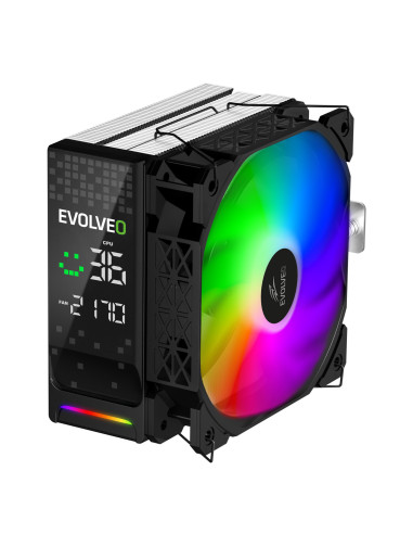 EVOLVEO QuietCool7, CPU chladič s digitálnym displejom, 6x heatpipe, čierny
