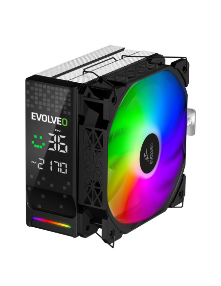 EVOLVEO QuietCool7, CPU chladič s digitálnym displejom, 6x heatpipe, čierny