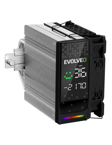 EVOLVEO QuietCool7, CPU chladič s digitálnym displejom, 6x heatpipe, čierny
