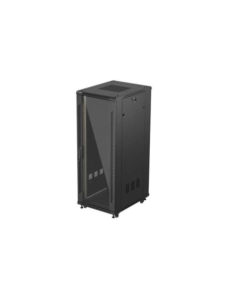 19" VOĽNE STOJÚCA RACKOVÁ SKRIŇA 32U/600X800 (FLAT PACK) S PRESKLENÝMI DVERAMI ČIERNA LANBERG