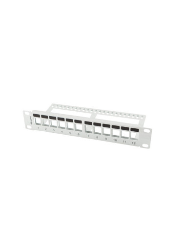 PATCH PANEL 12 PORTOV 1U S ORGANIZÉROM PRO KEYSTONE MODULY ŠEDÝ LANBERG