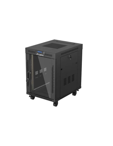19" VOĽNE STOJÚCA RACKOVÁ SKRIŇA 15U/600X800 (FLAT PACK) S PRESKLENÝMI DVERAMI LCD ČIERNA LANBERG V2
