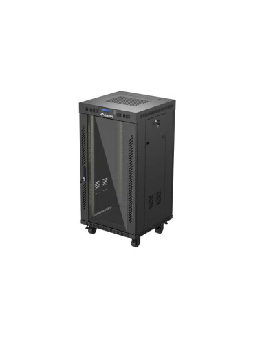 19" VOĽNE STOJÚCA RACKOVÁ SKRIŇA 22U 600X600 ČIERNE SKLENENÉ DVERE LANBERG (PLOCHÉ BALENIE) V2