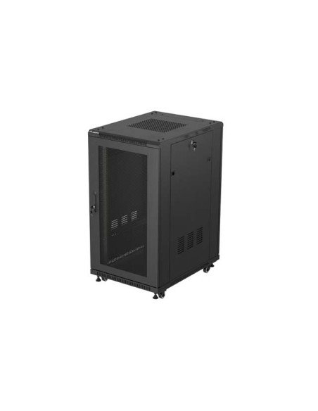 19" VOĽNE STOJÚCA RACKOVÁ SKRIŇA 22U/600X800 (FLAT PACK) SO SIEŤOVÝMI DVERAMI ČIERNA LANBERG