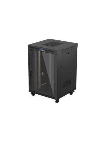 19" VOĽNE STOJÚCA RACKOVÁ SKRIŇA 22U/800X800 (FLAT PACK) S PRESKLENÝMI DVERAMI LCD ČIERNA LANBERG V2