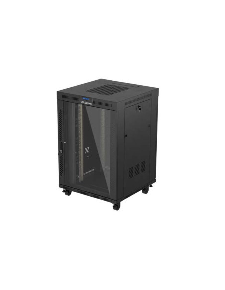 19" VOĽNE STOJÚCA RACKOVÁ SKRIŇA 22U/800X800 (FLAT PACK) S PRESKLENÝMI DVERAMI LCD ČIERNA LANBERG V2
